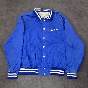 vintage 90s SONY bomber jacket snap up blue size XL varsity sportswear retro